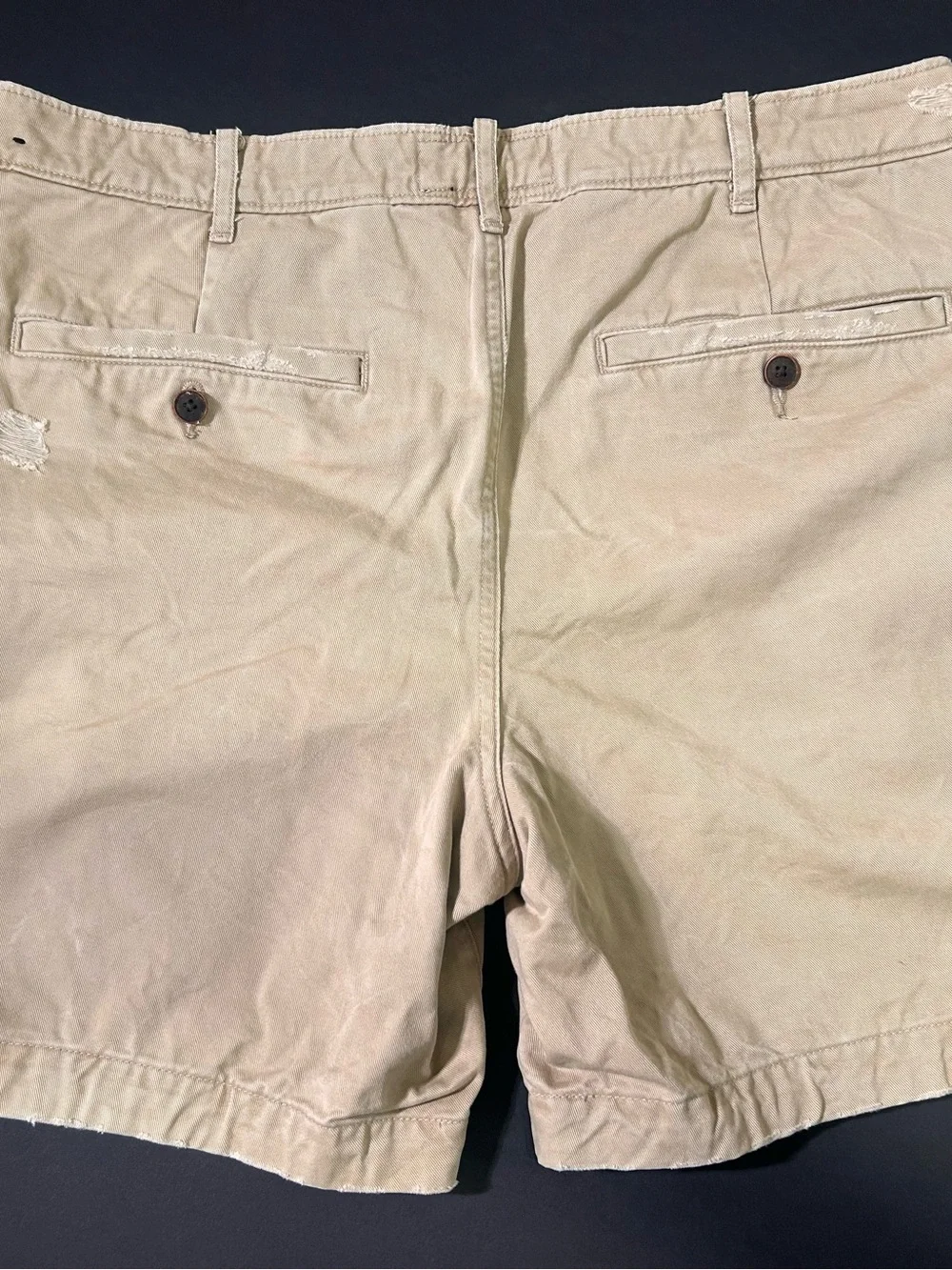 Abercrombie & Fitch Khaki Shorts with Blue and Red Side Stripes